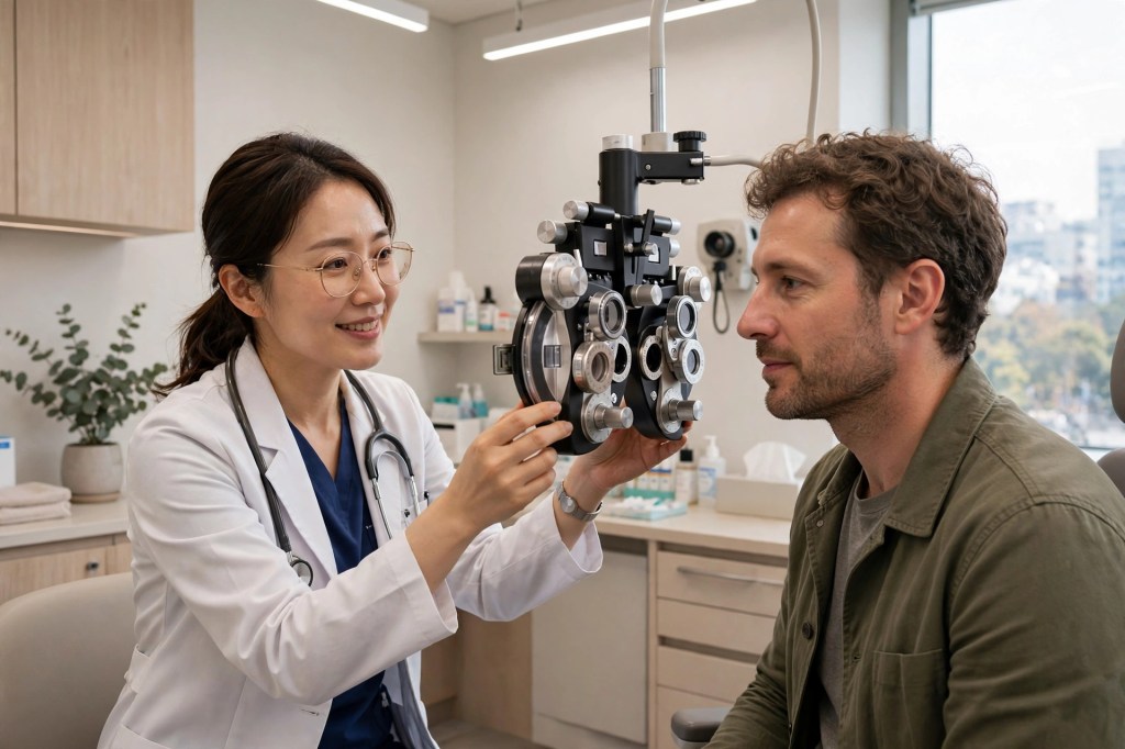 Foreign patient having an eye exam in a Seoul eye clinic